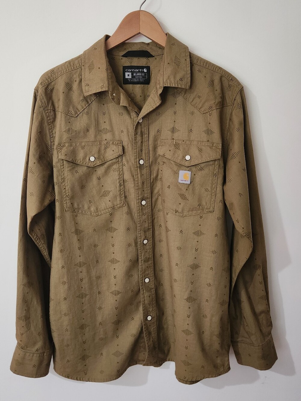 Carhartt Khaki Pearl Snap Button Down Shirt M